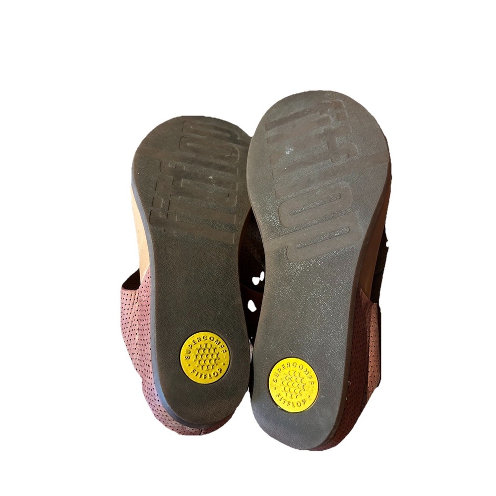 Fitflop Banda Tan Brown Leather Comfortable Toe Thong Sandals Wedge Heel US 9 - Picture 4 of 5